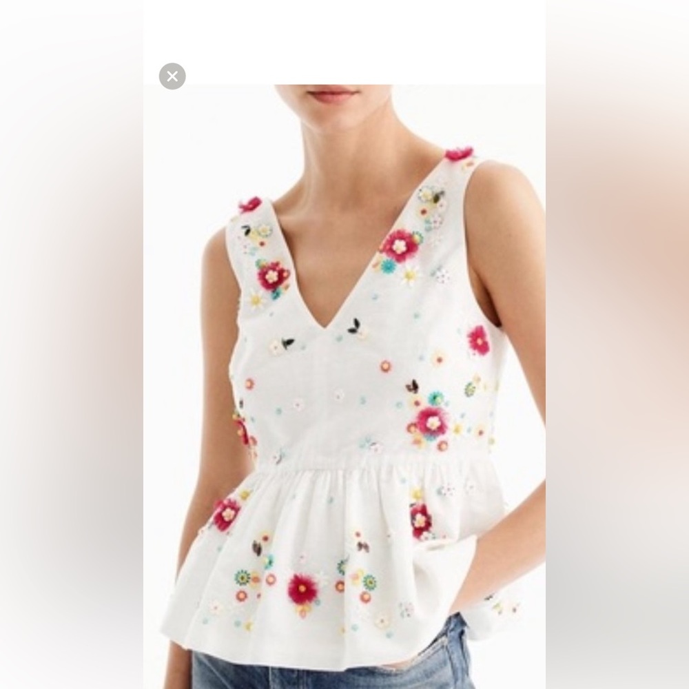 NWT J. Crew Hand Embellished Peplum Top White size 4